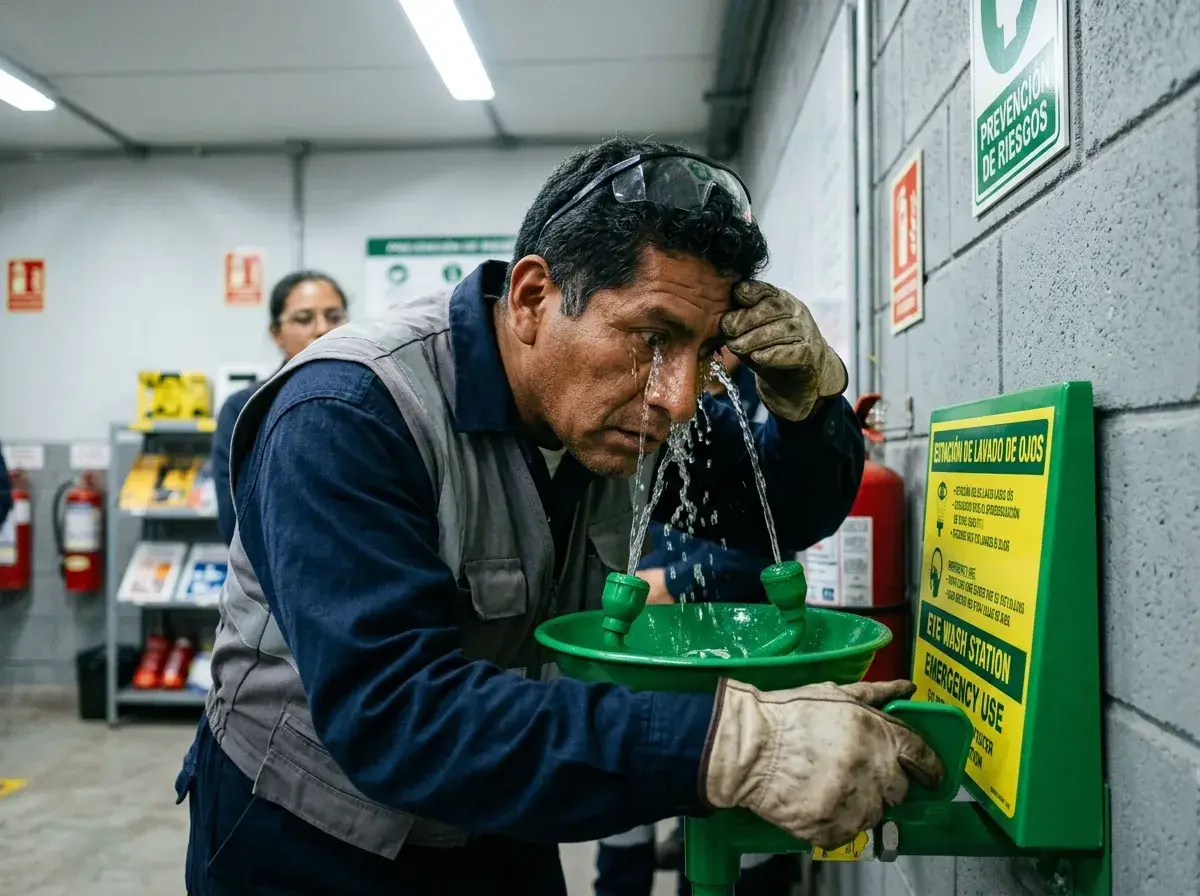 Protocolos de primeros auxilios ante emergencia química.